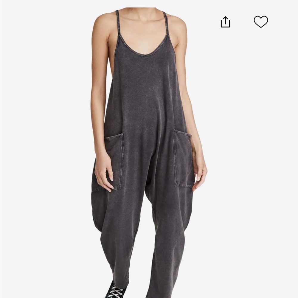 Free People Movement Hot Shoe Black Washed Loose Fit Jumpsuit Size M fits Large
